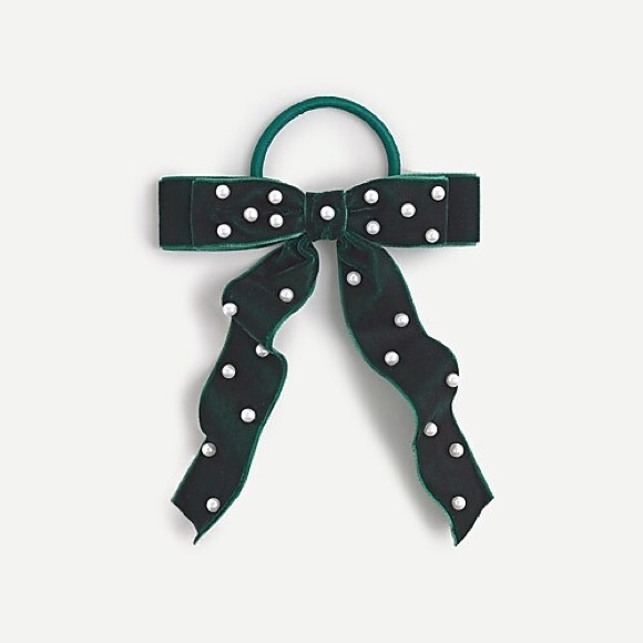 J. Crew Velvet bow hair tie with pearls - Picture 1 of 5